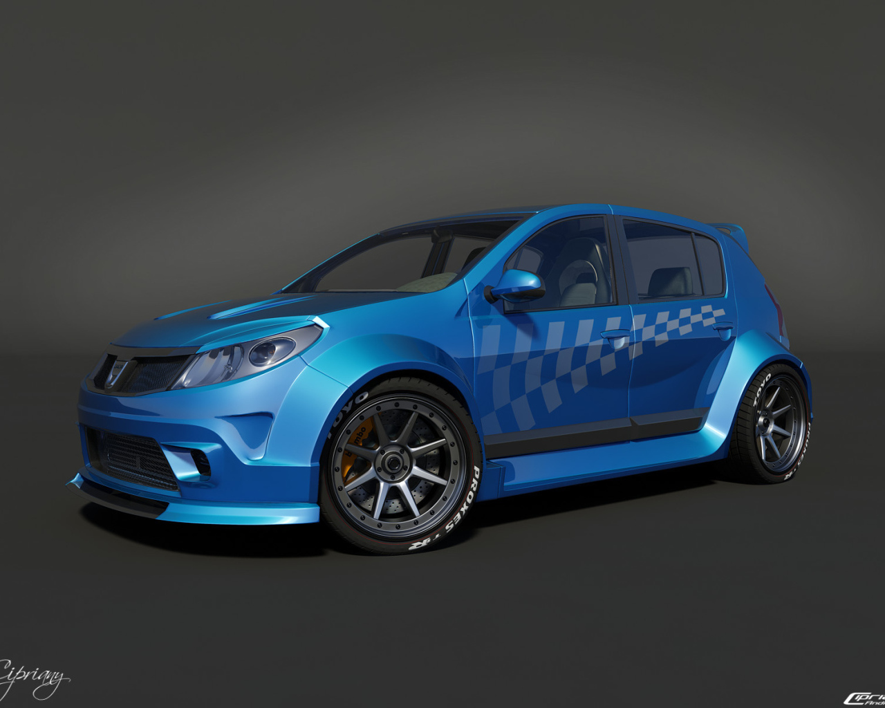 Автомобиль Ренаульт Sandero на дороге