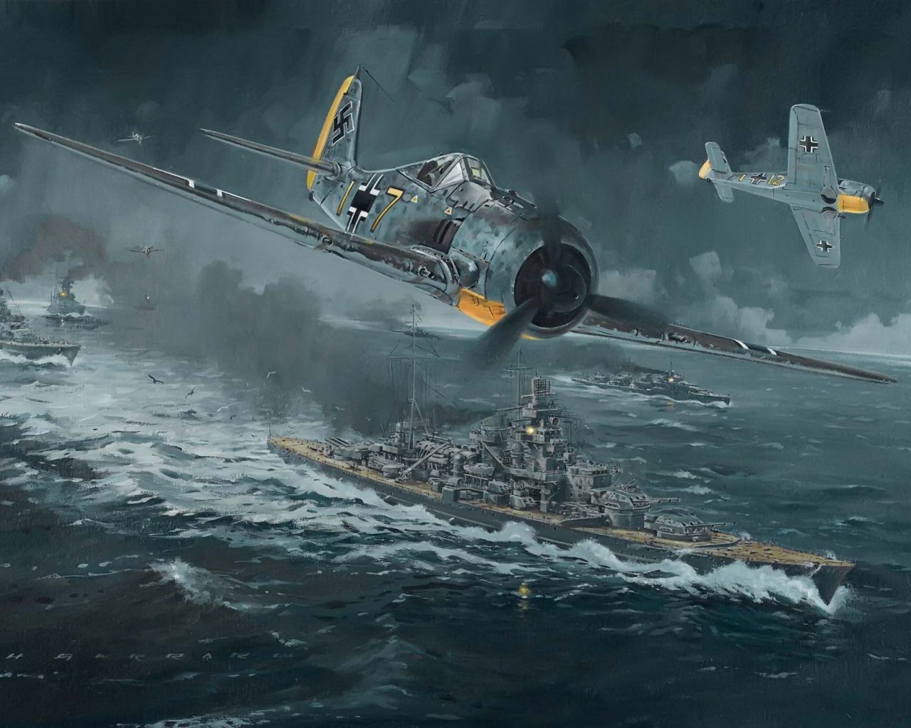 Самолеты атакуют корабль