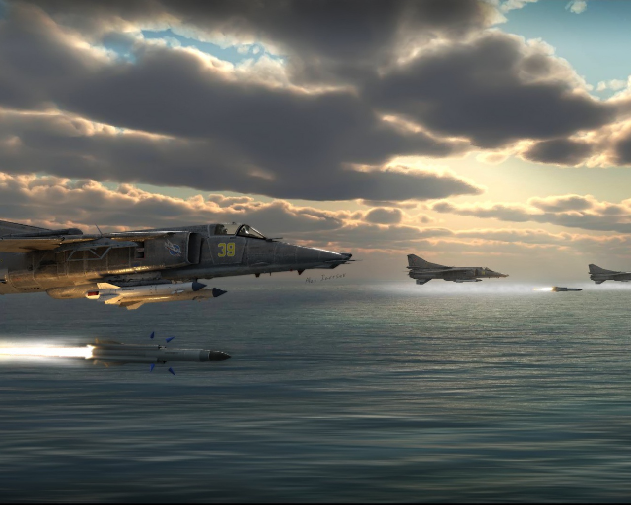 Выстрел истребителя над морем