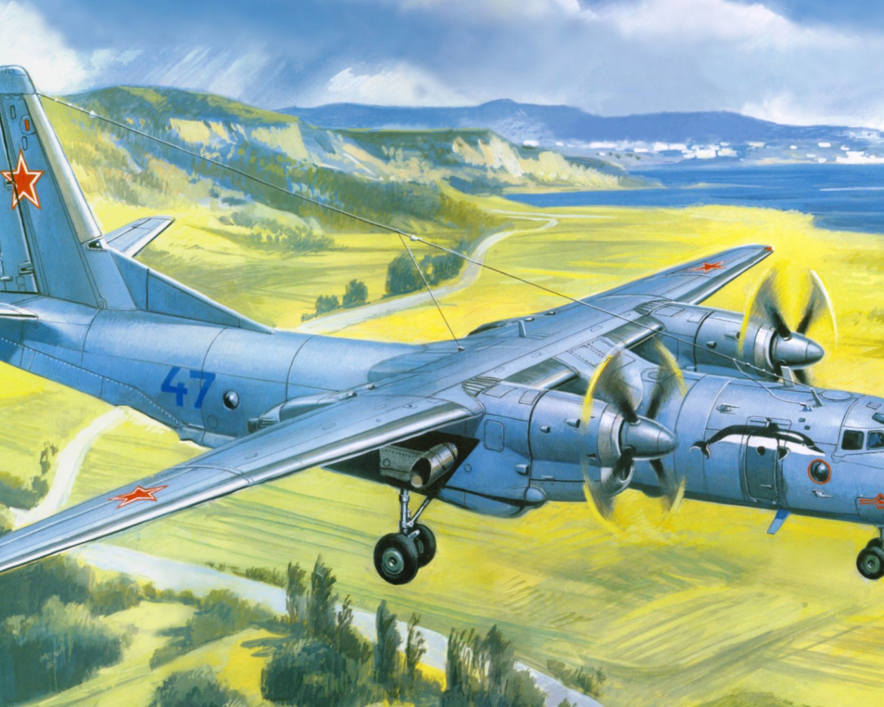 Советский самолет над полями