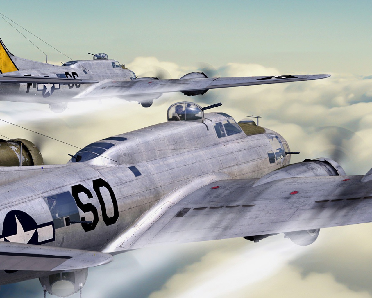 Самолеты Б-17 летят в облаках