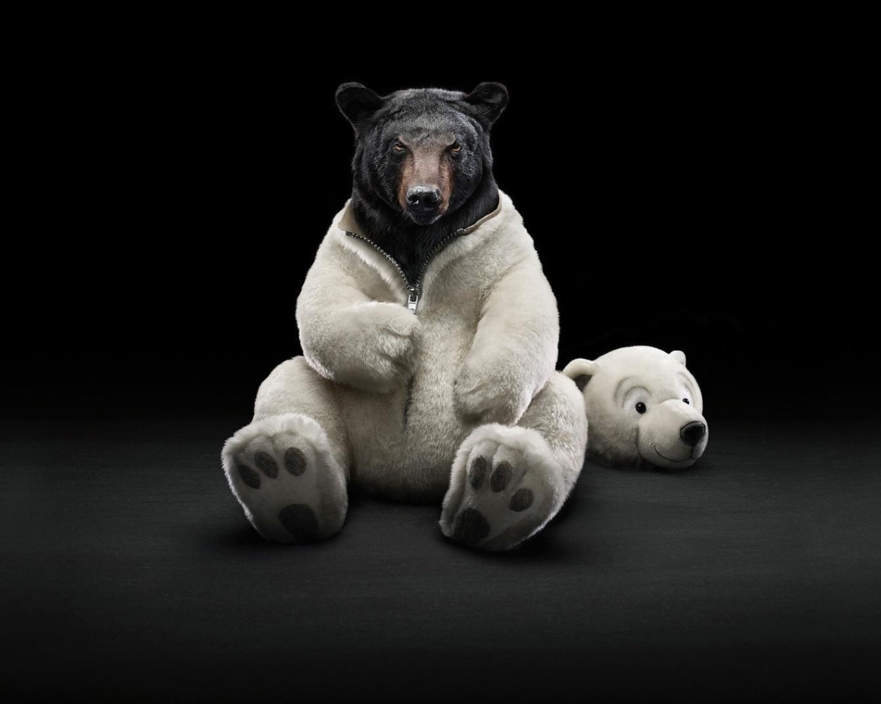 Черные обои с медведем