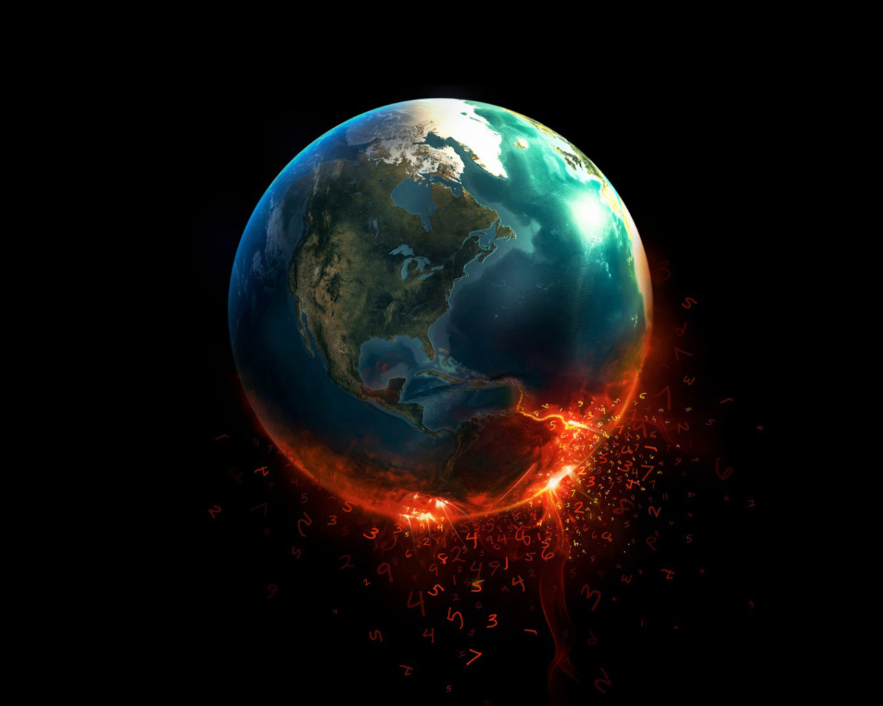 Горящая Земля на черных обоях