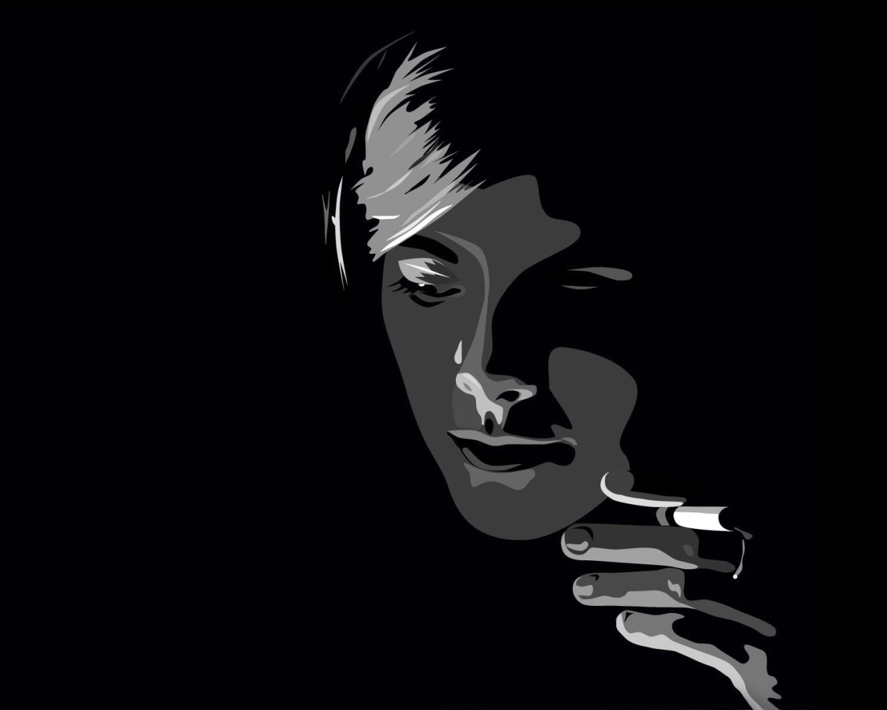 Лицо человека на черных обоях