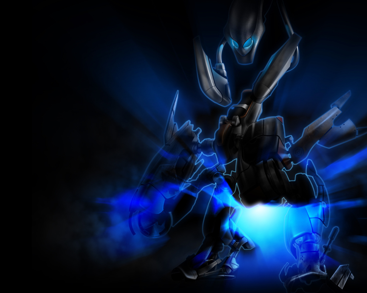 Робот на черных обоях