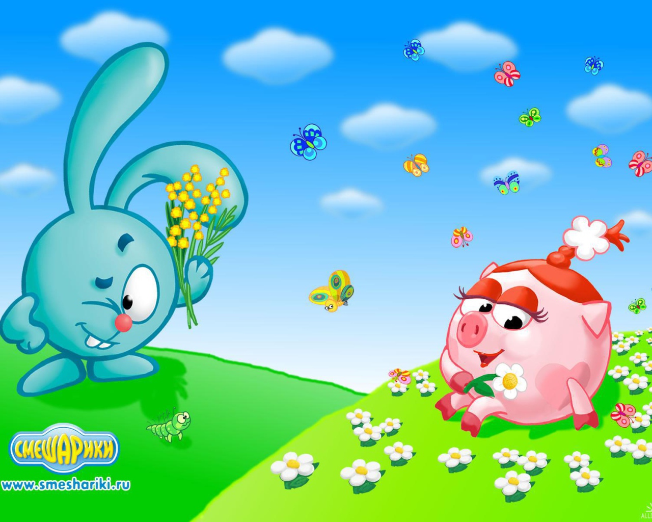 Крош и Нюша в мультфильме Смешарики