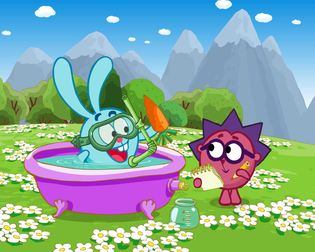 Крош купается в мультфильме Смешарики