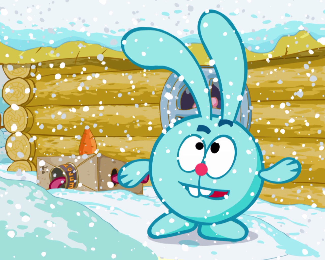 Снегопад в мультфильме Смешарики