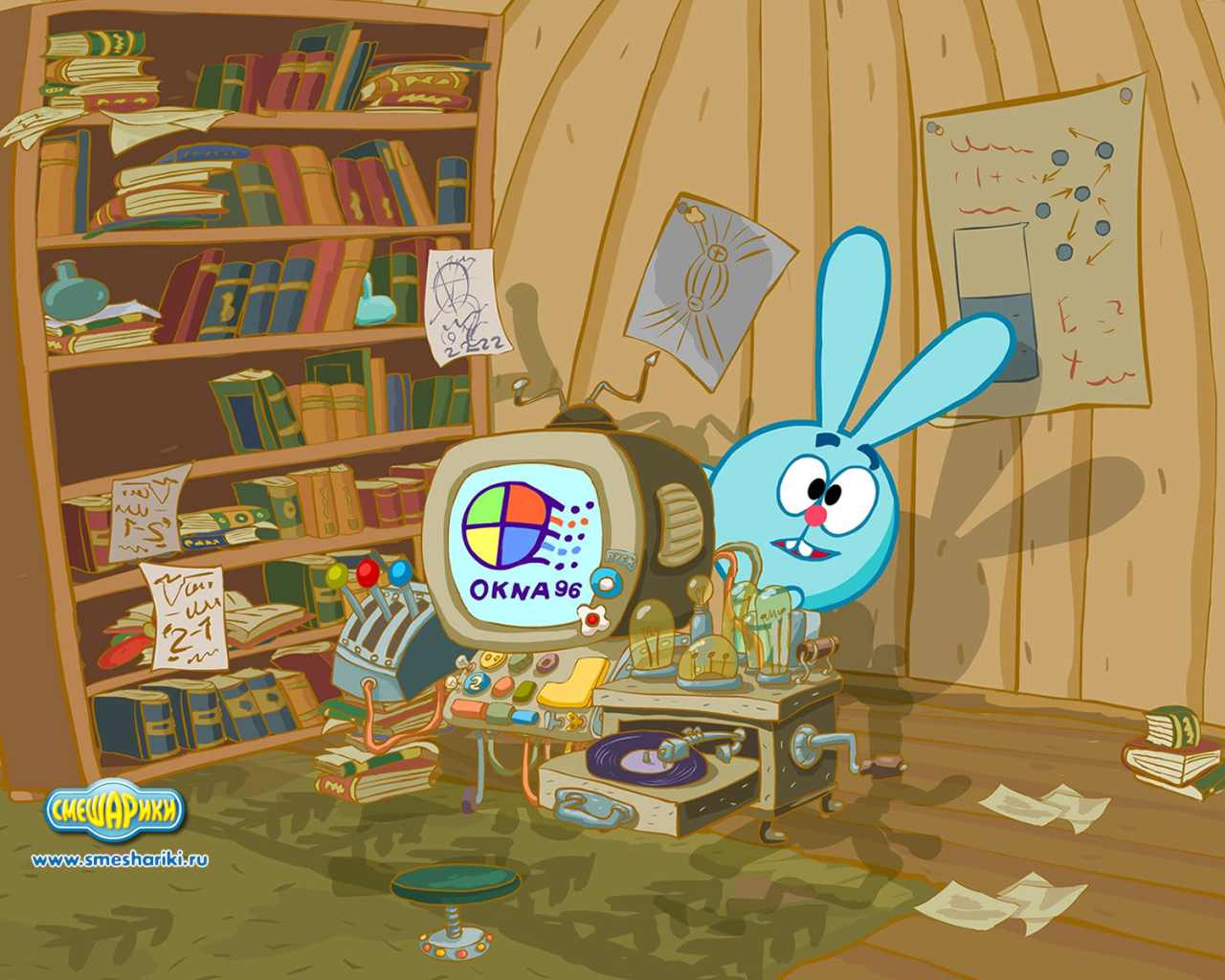 Крош с компьютером в мультфильме Смешарики