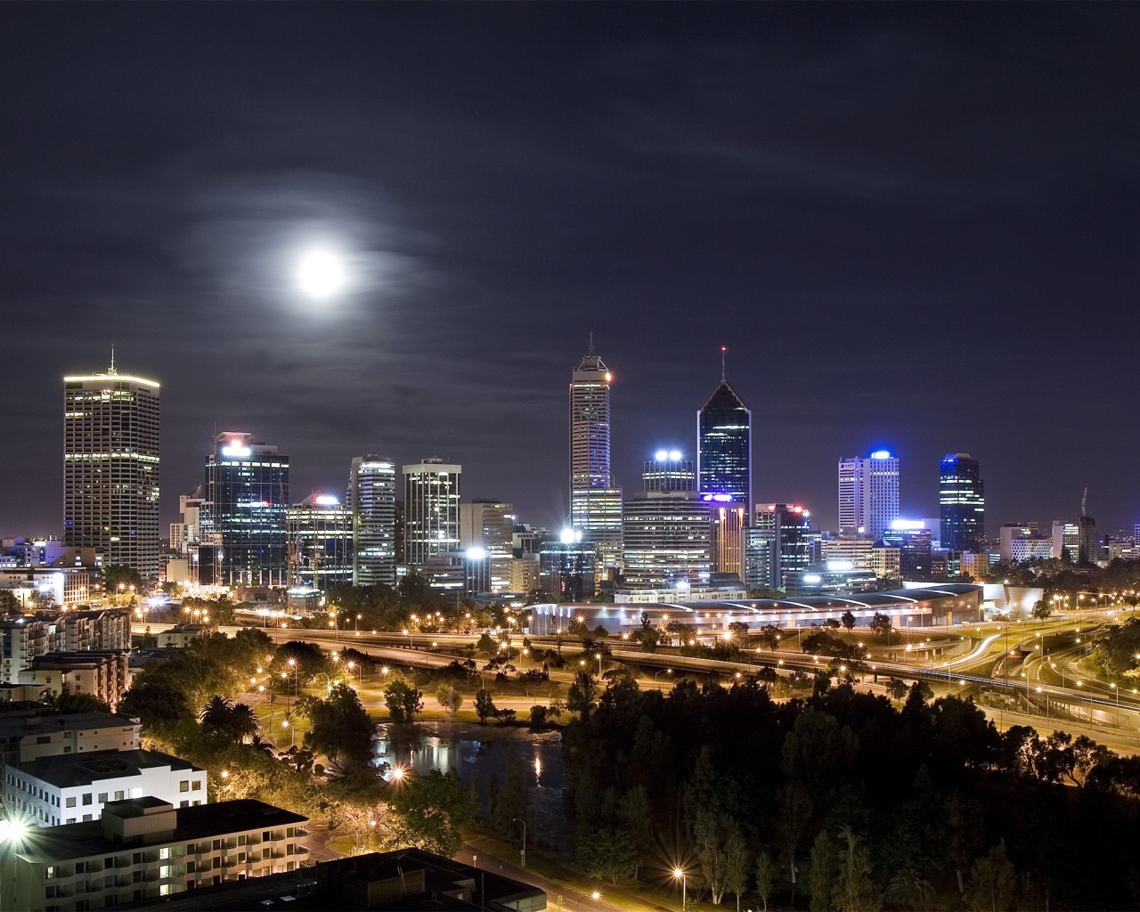 A city in Australia moonlit night