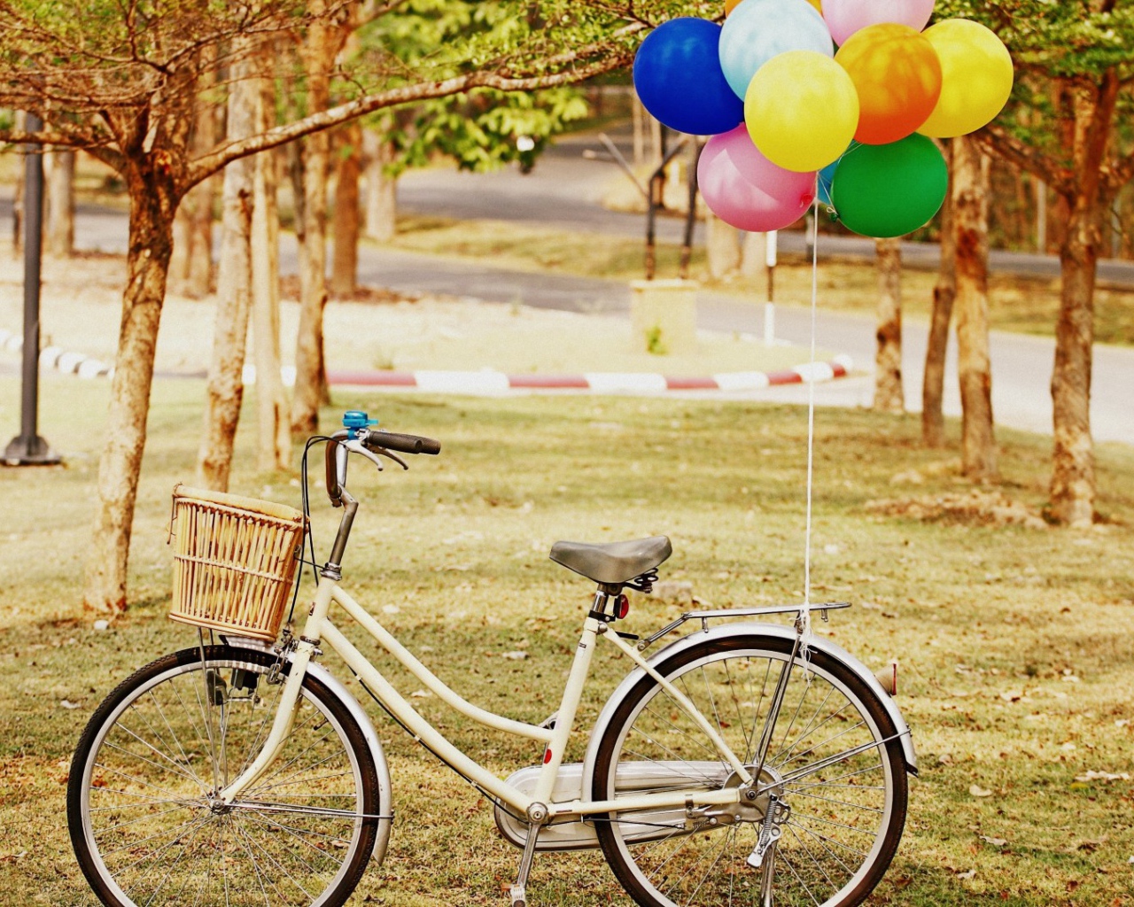 Bелосипед с корзиной и шарами