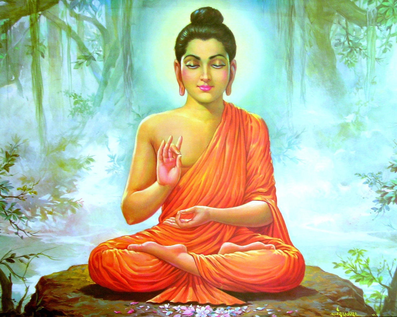 Buddha meditating in the jungle