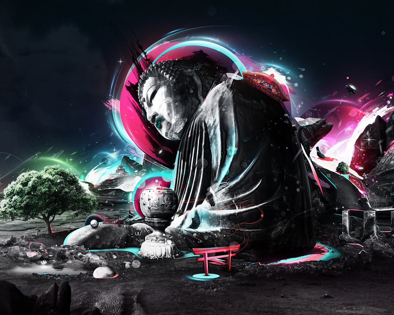 Будда на фоне космоса