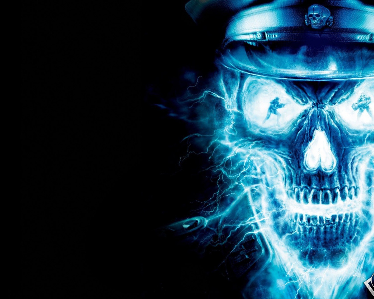 Неоновый череп в фуражке