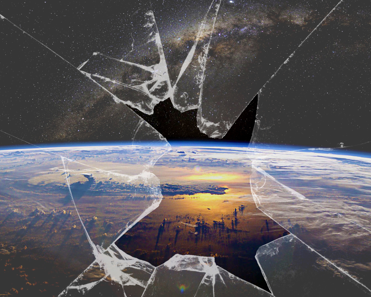 The view of the Earth through the broken glass