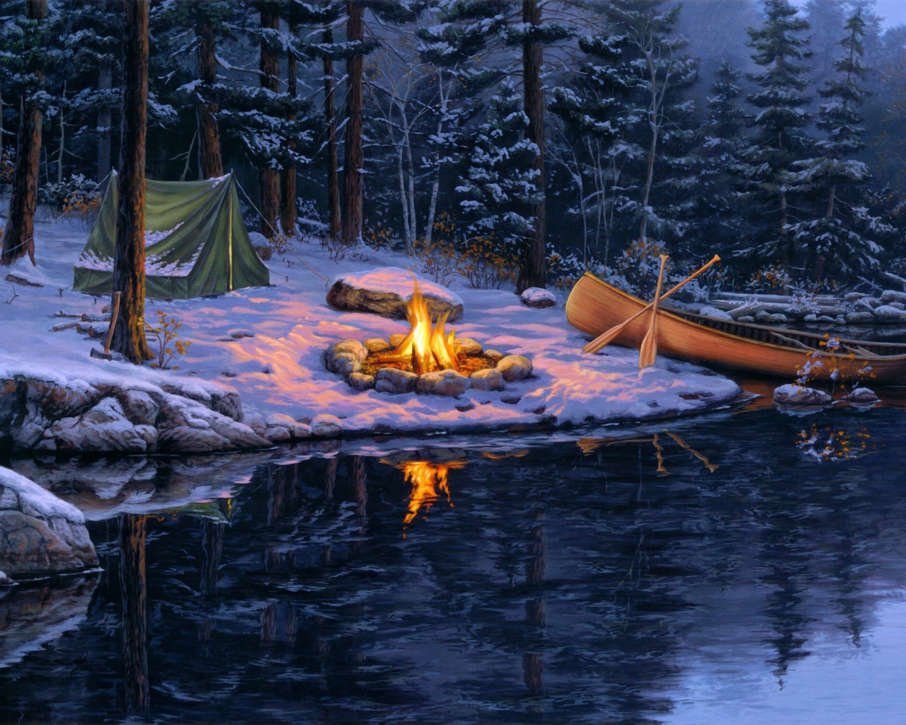 Костер на берегу реки