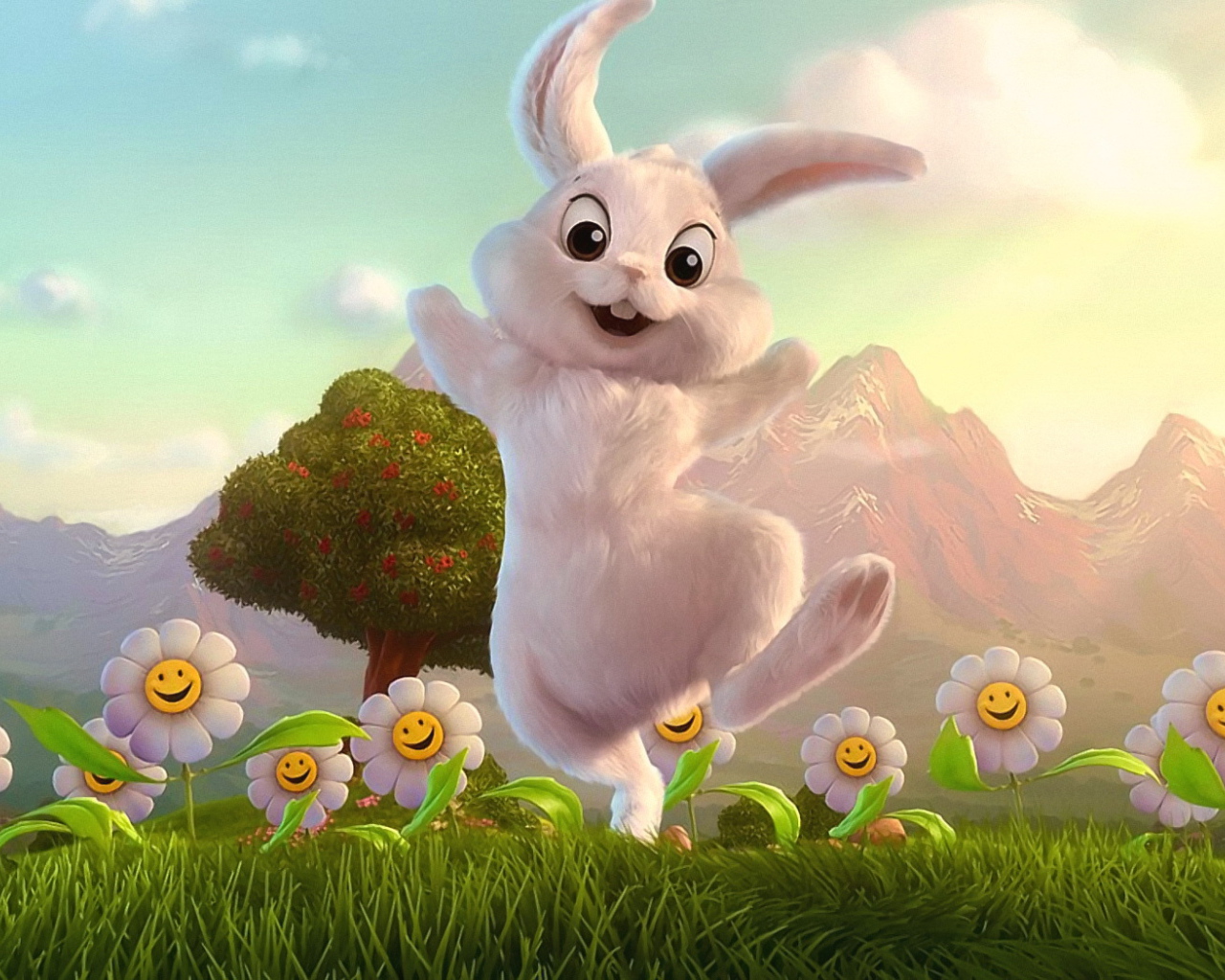 Веселый розовый заяц