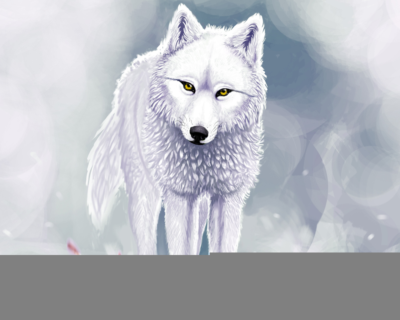 Белый волк и красные цветы