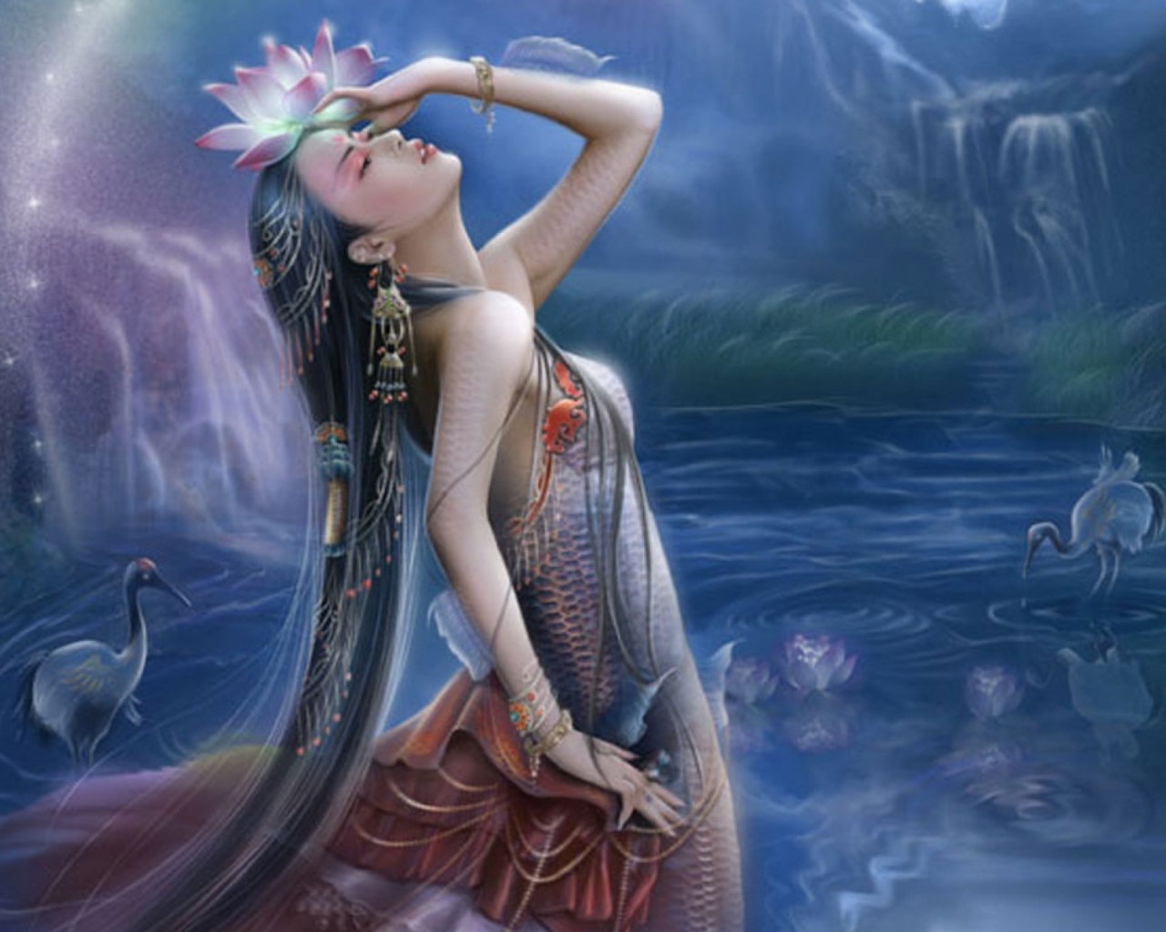 Девушка с лилией на голове