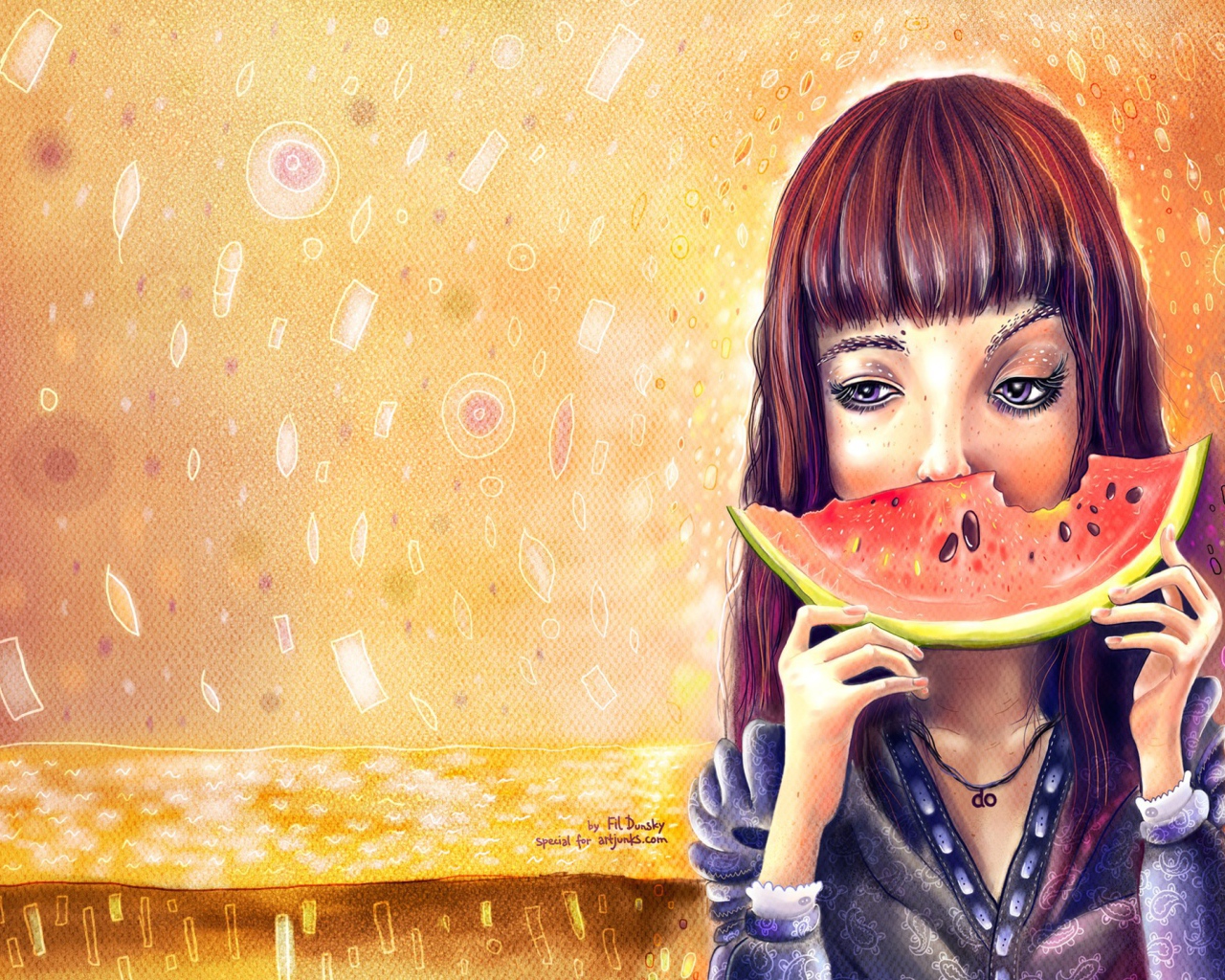 Девушка ест арбуз