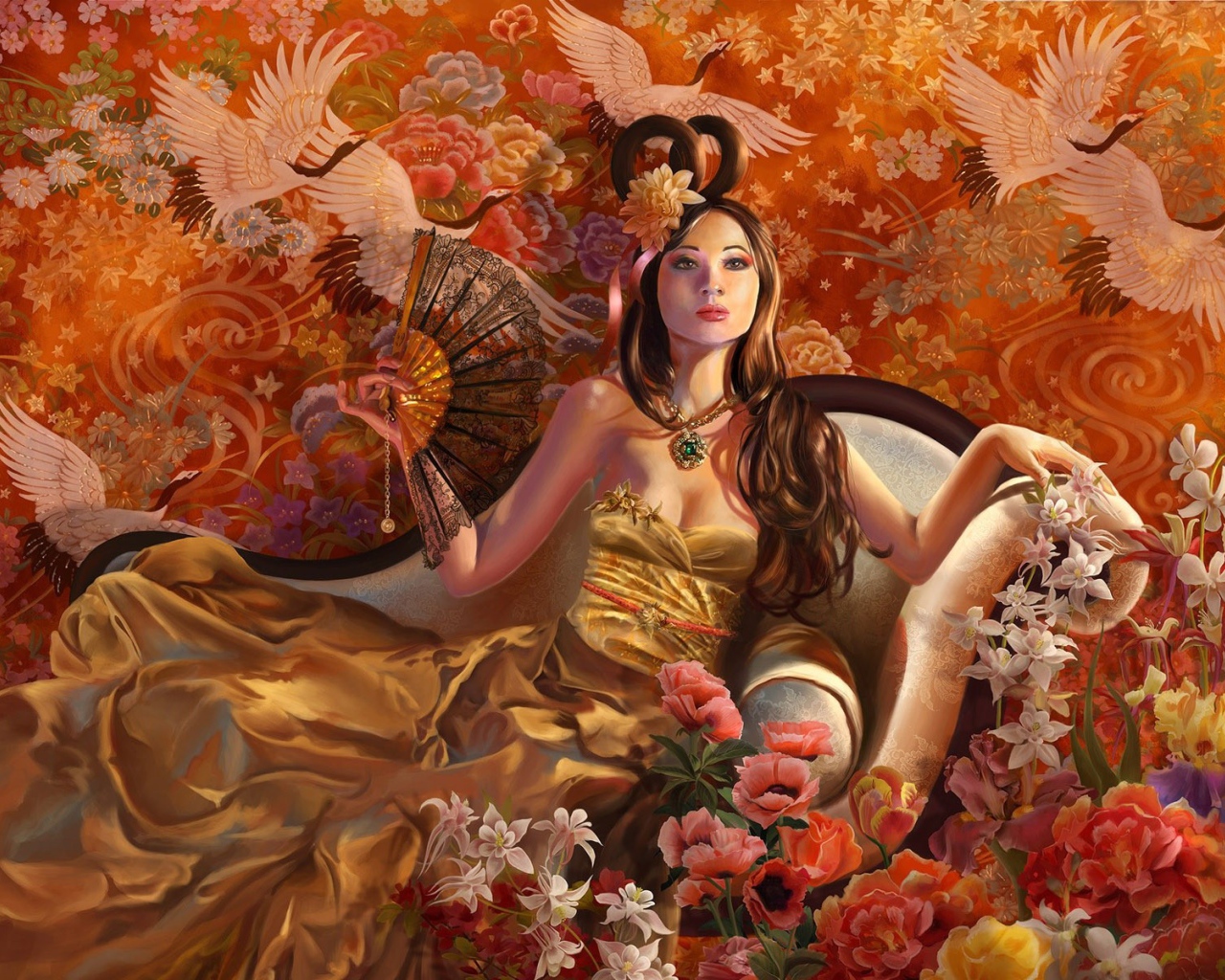 Девушка с веером в кресле