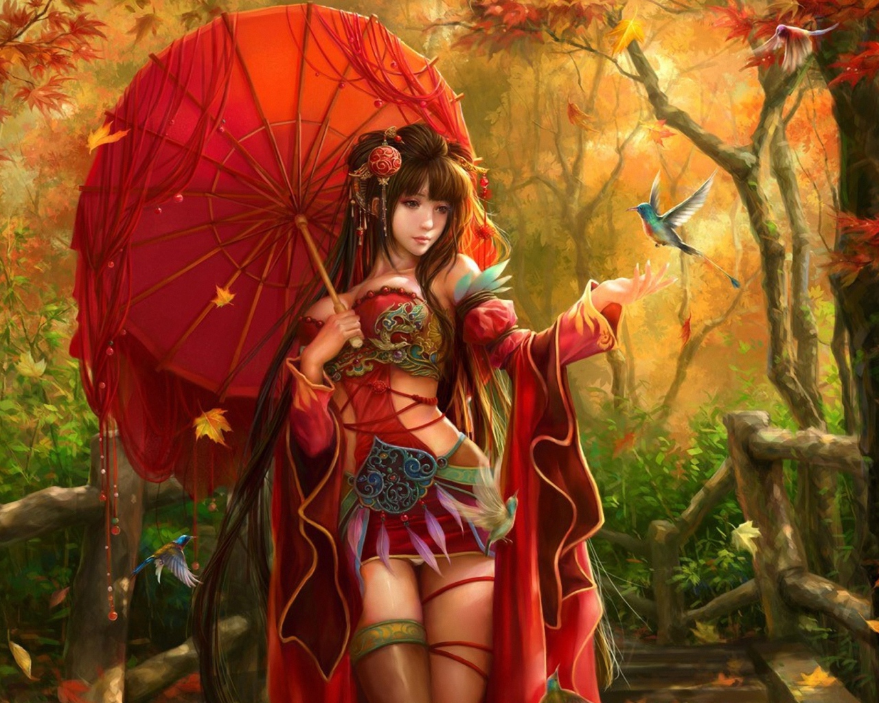 Девушка с красным зонтом