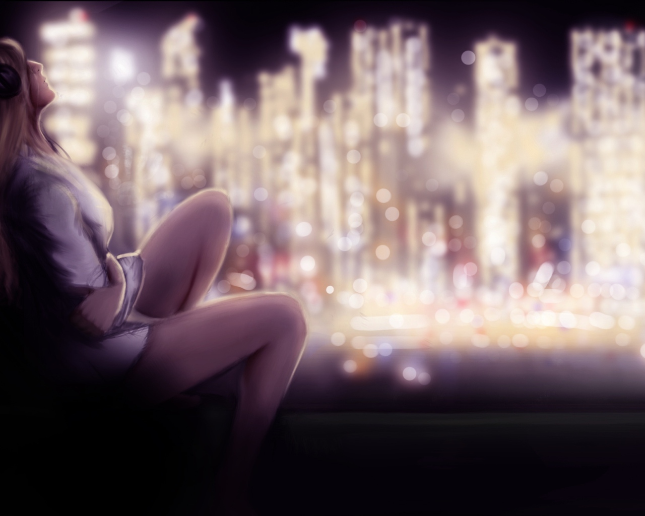 Девушка у ночного окна