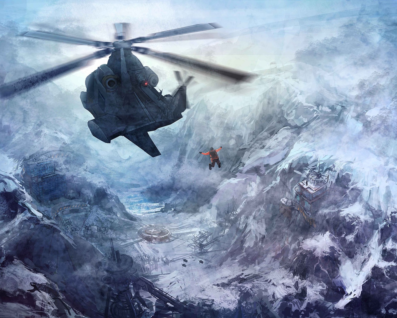 Человек прыгнул из вертолета