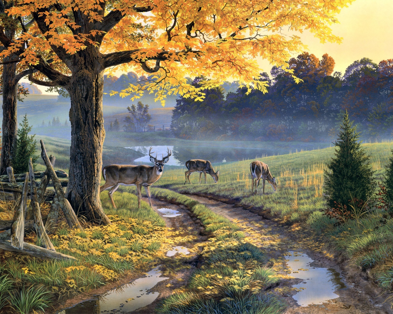 Картина Лужи на дороге