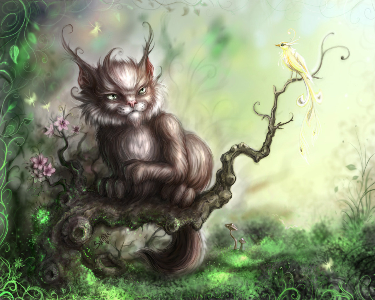 Сказочный кот и птица