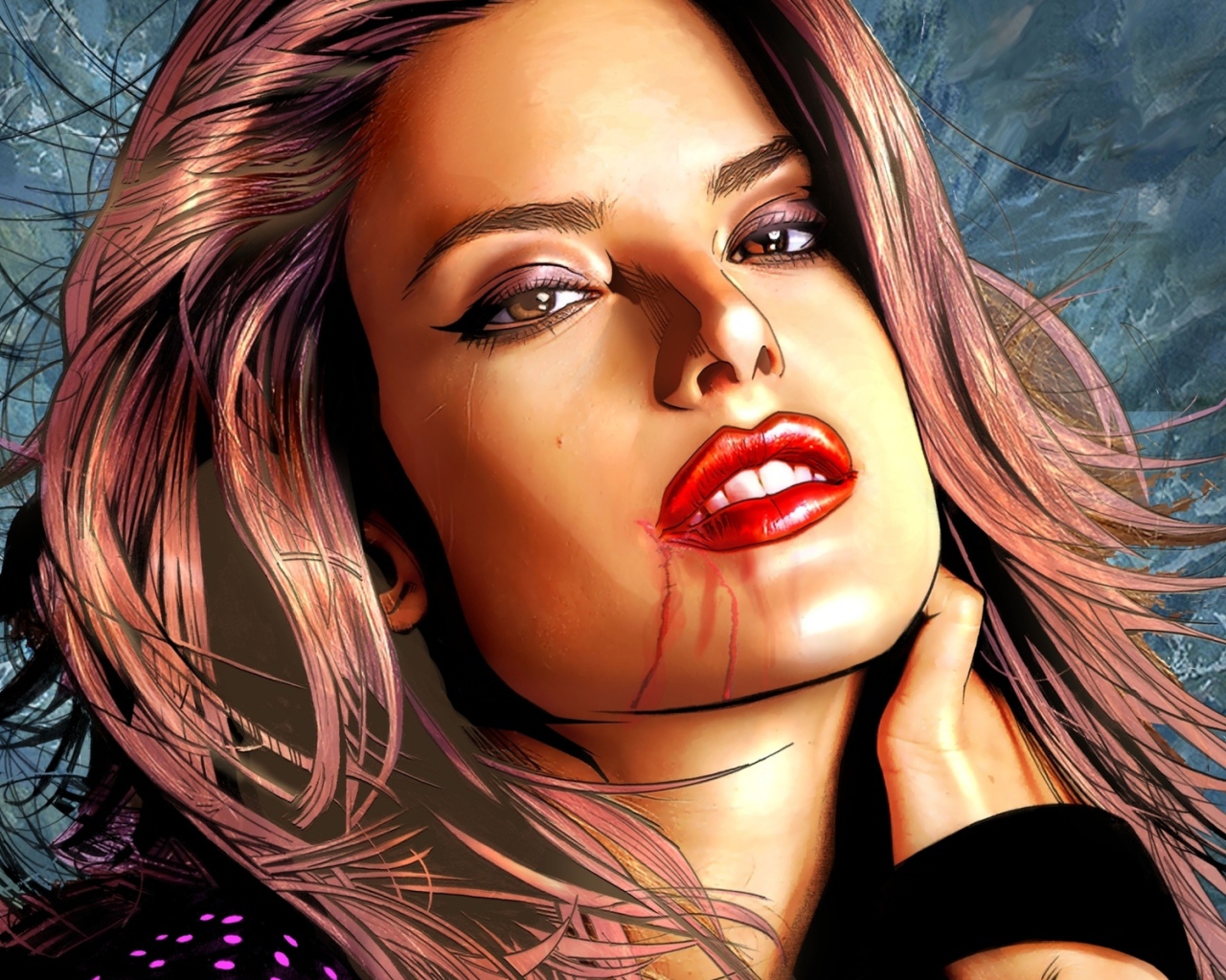 Яркие губы у девушки вампира