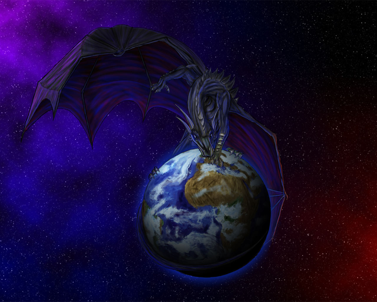 Дракон сидит на земном шаре