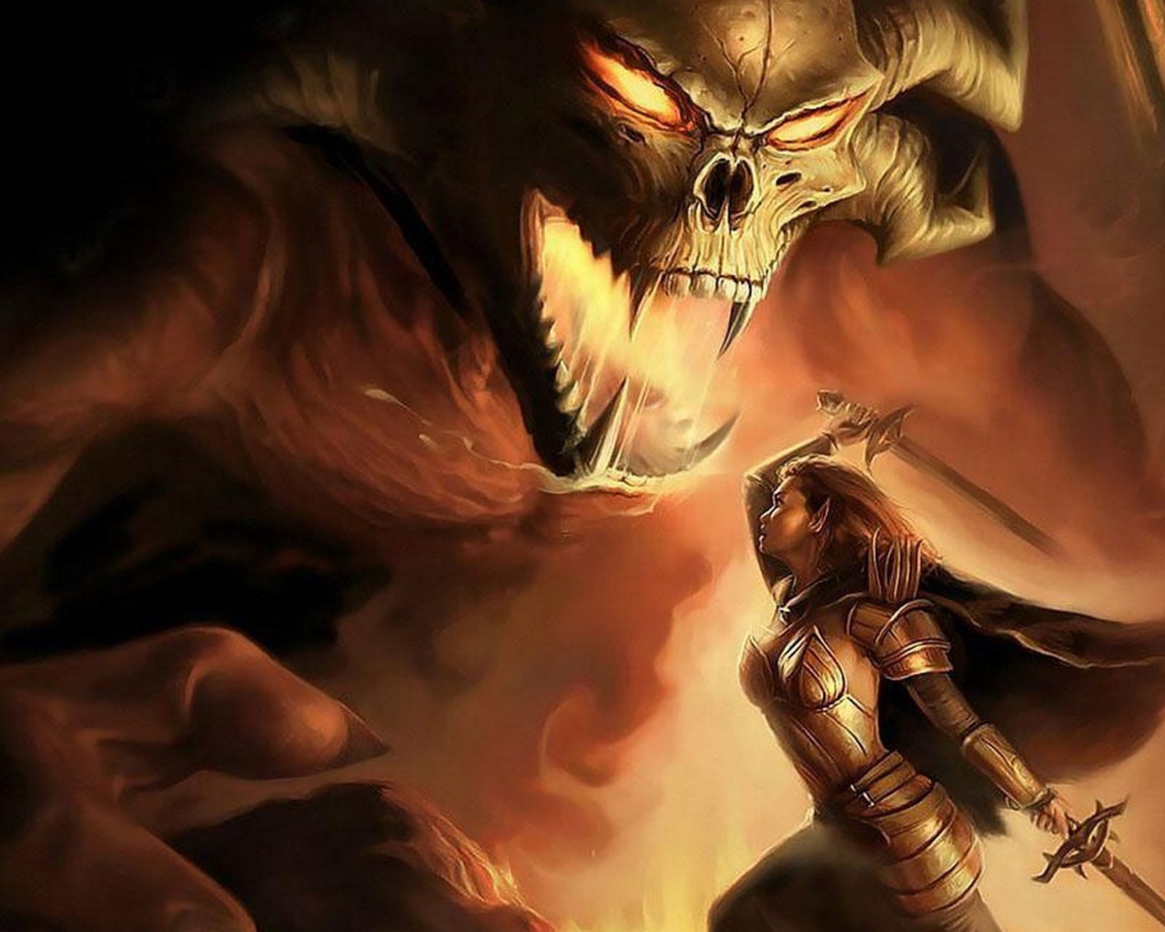 Девушка воин против монстра