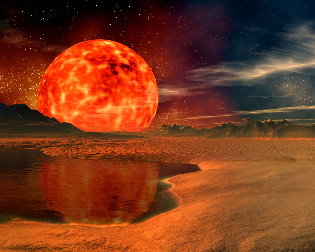 Большое солнце на горизонте