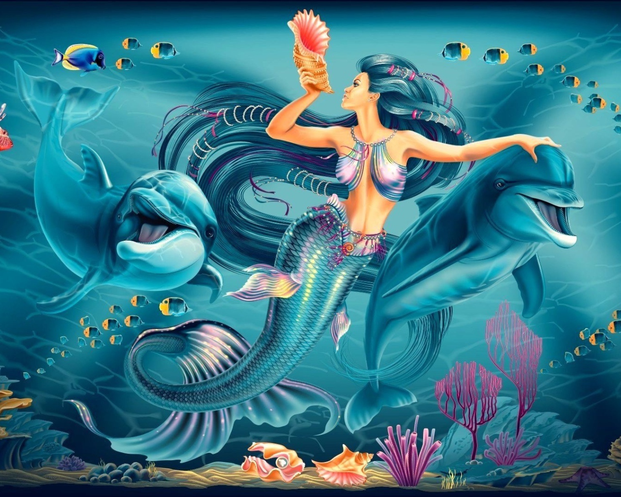 Русалка и дельфины