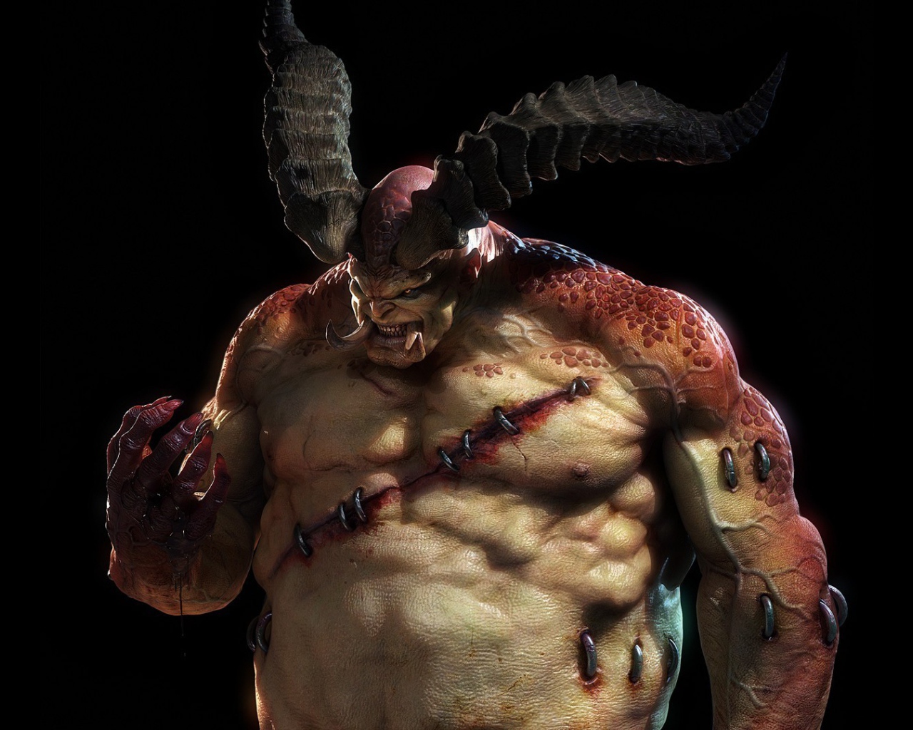 Монстр с рогами и клыками