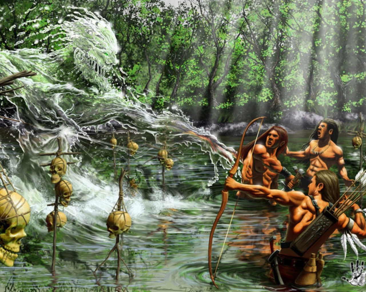 Люди воюют с водяным человеком