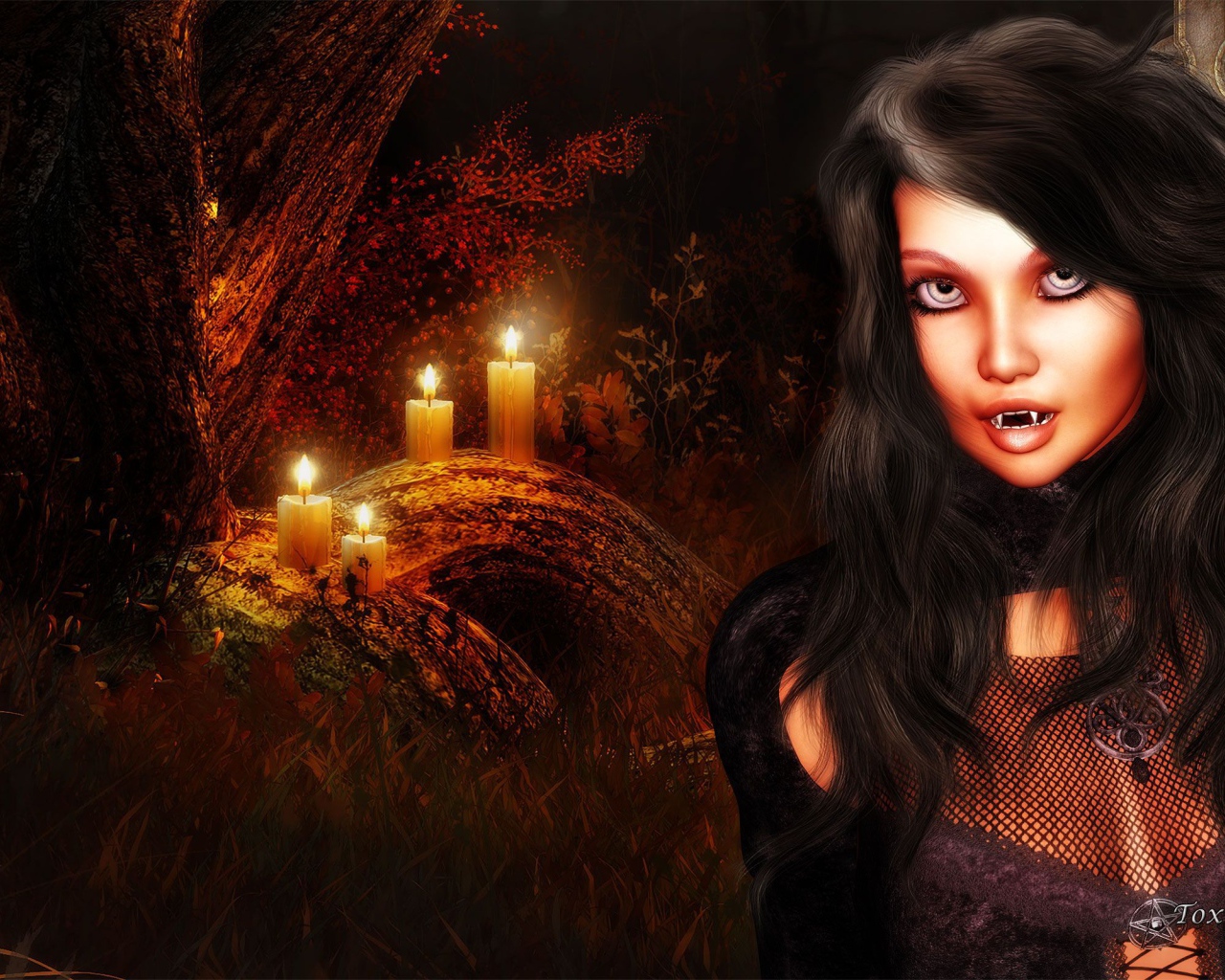 Девушка вампир в лесу