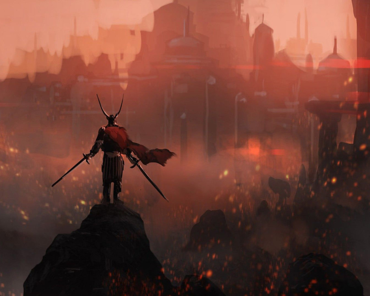 Викинг на фоне горящего города