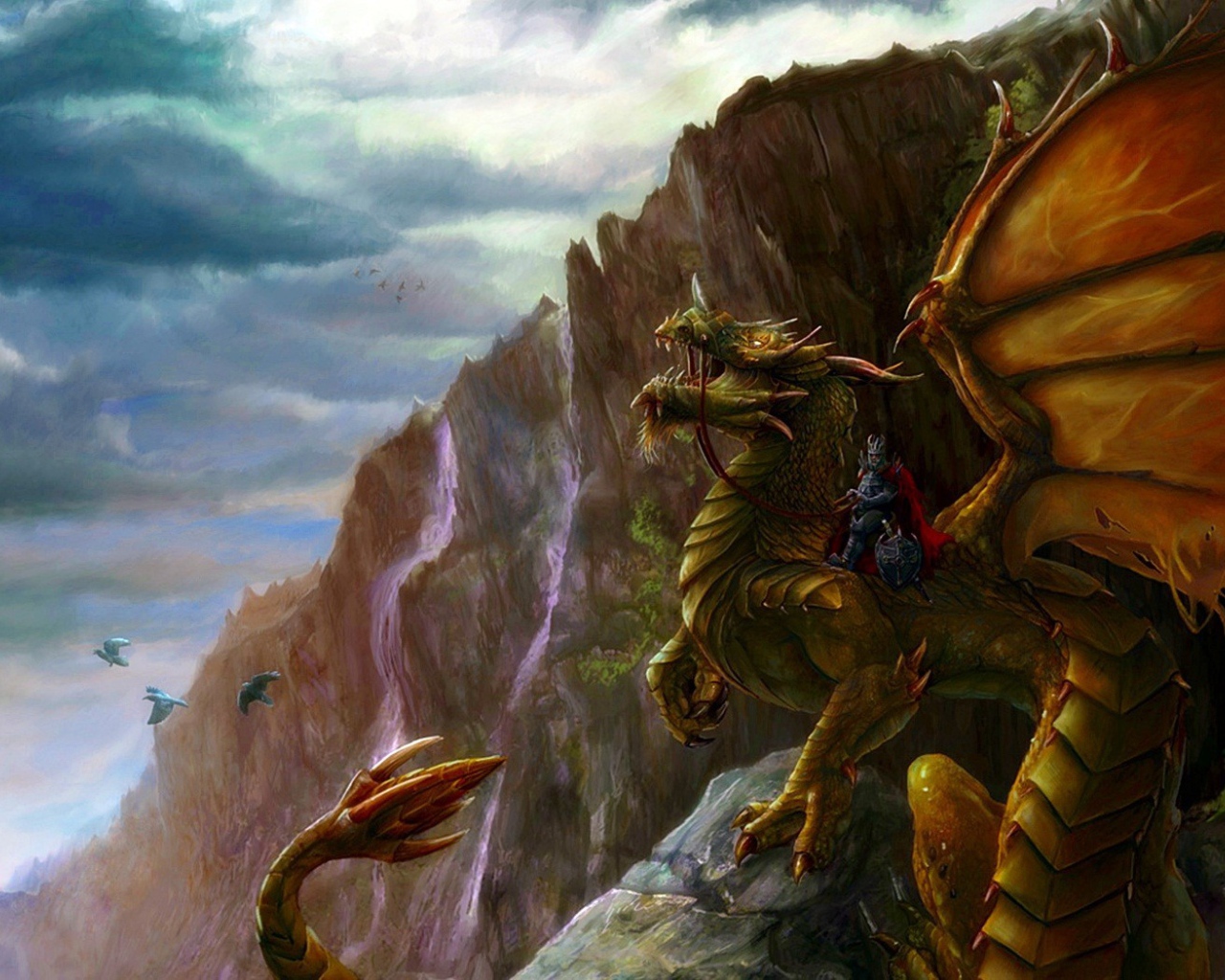 Воин сидит на драконе