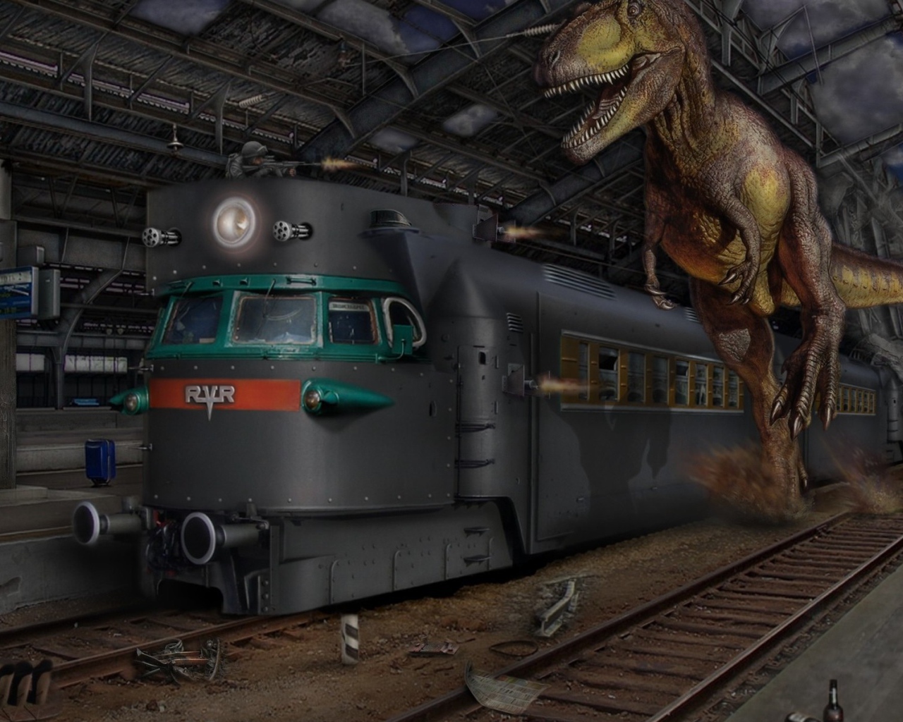 Динозавр обгоняет поезд