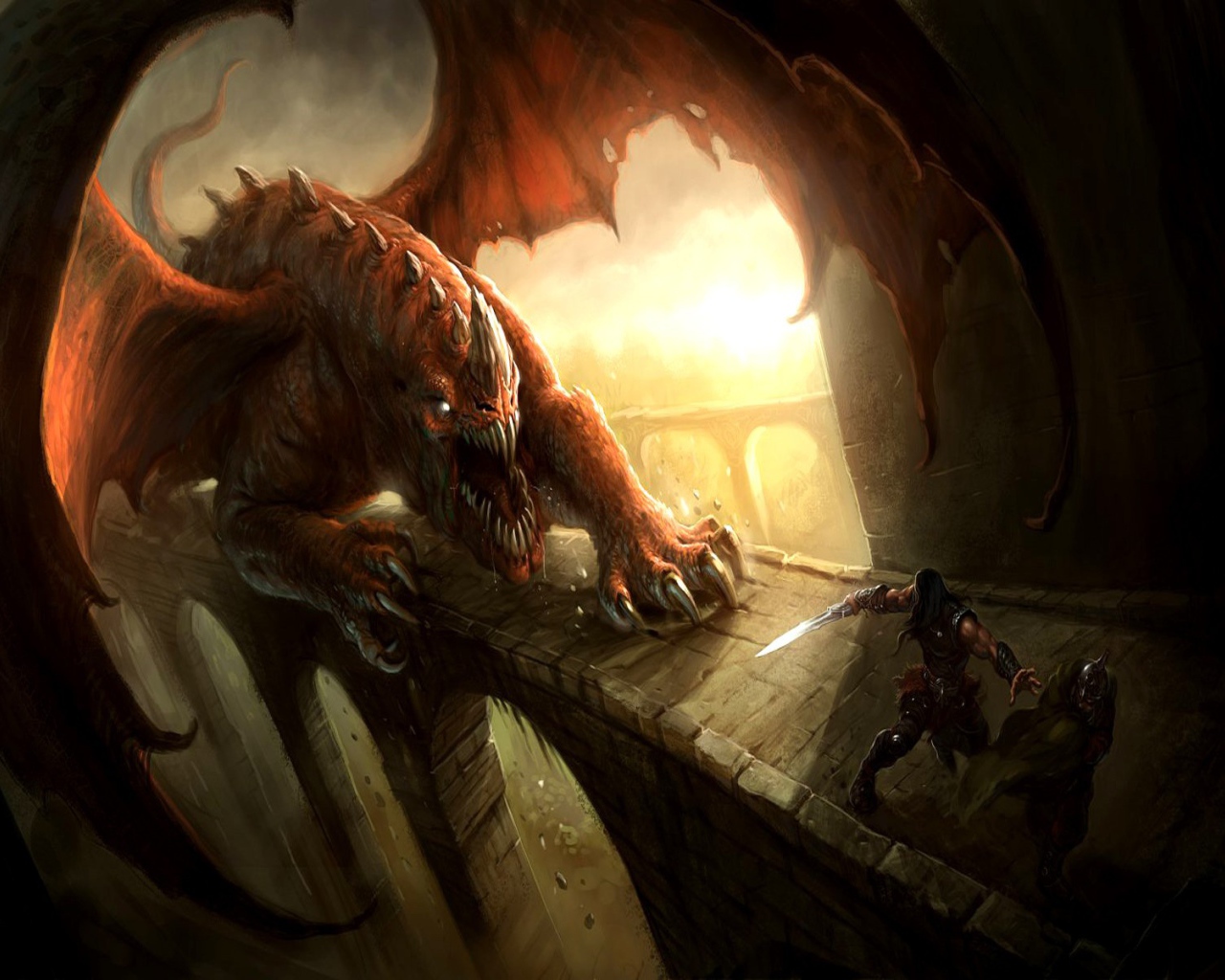 Дракон гонится за воином