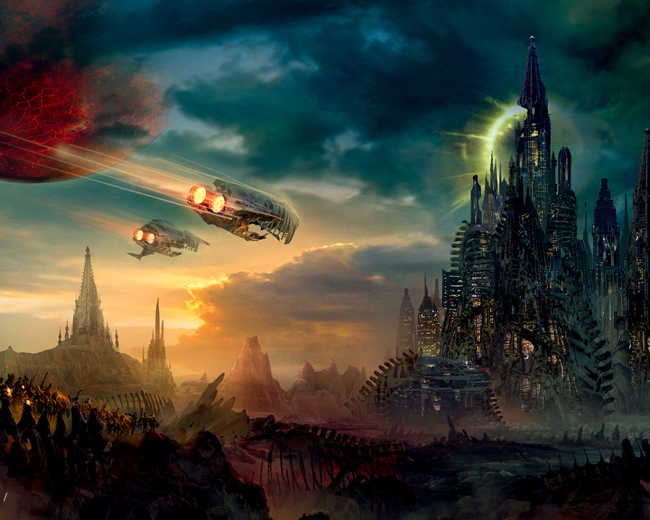 Космические корабли летят к городу