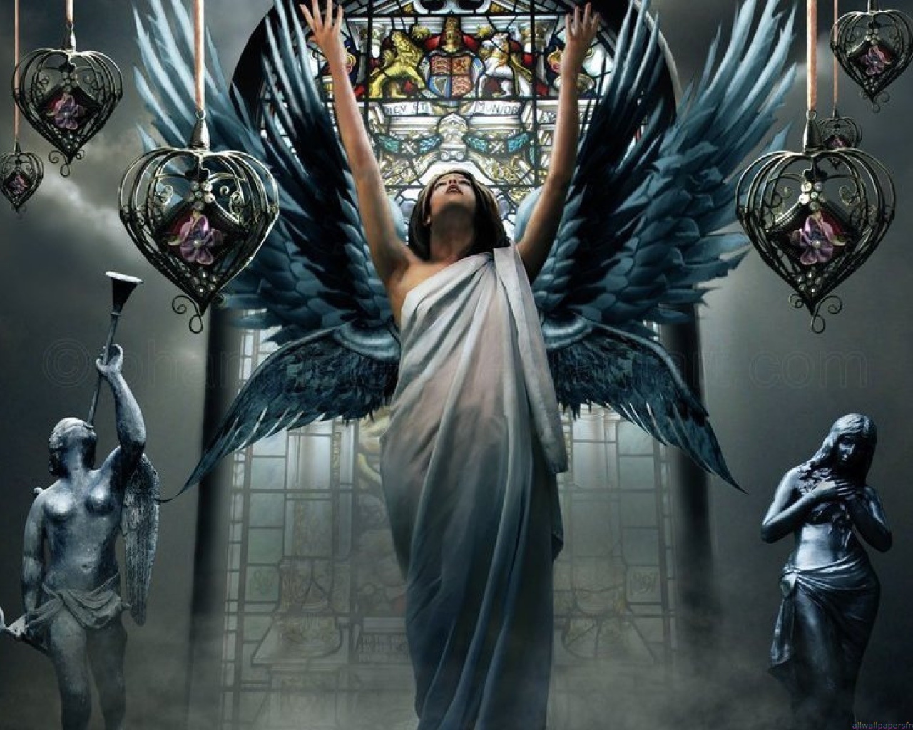 Ангел и статуи