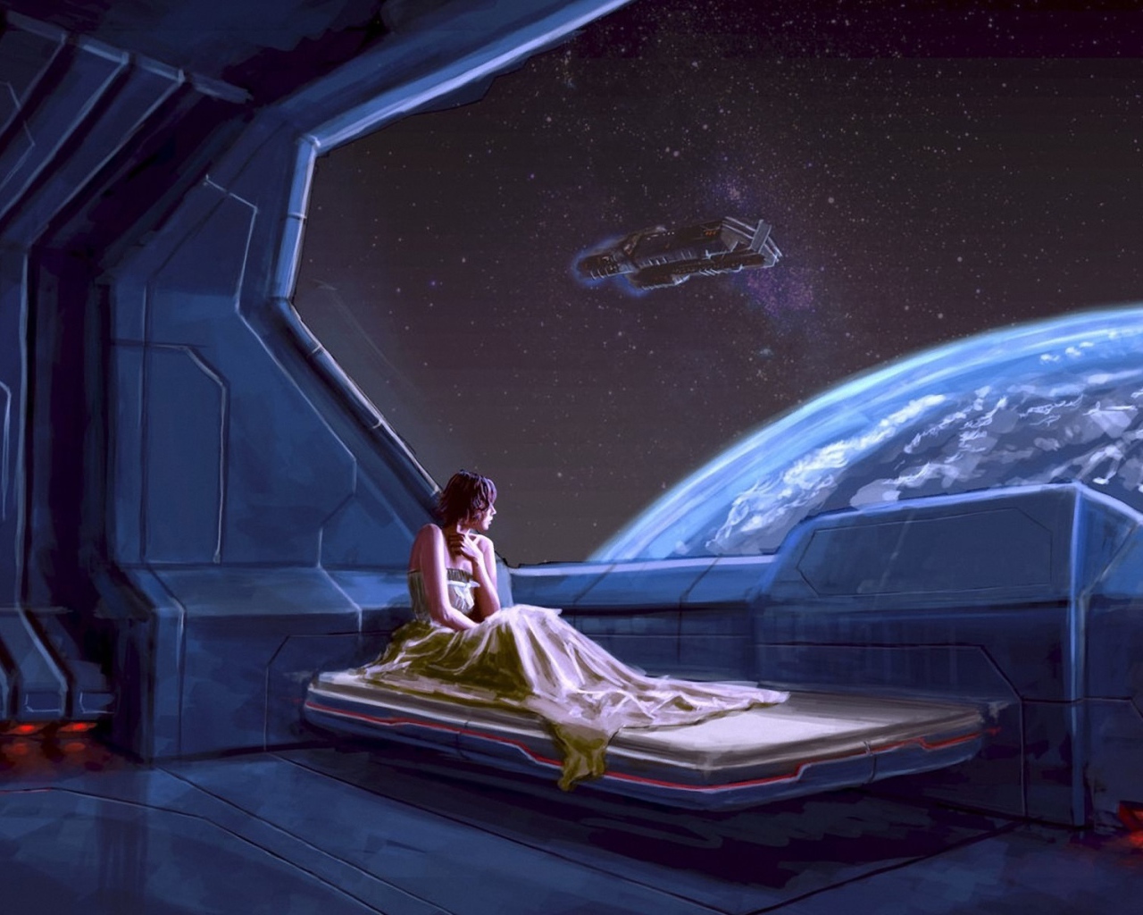 Девушка в космическом корабле
