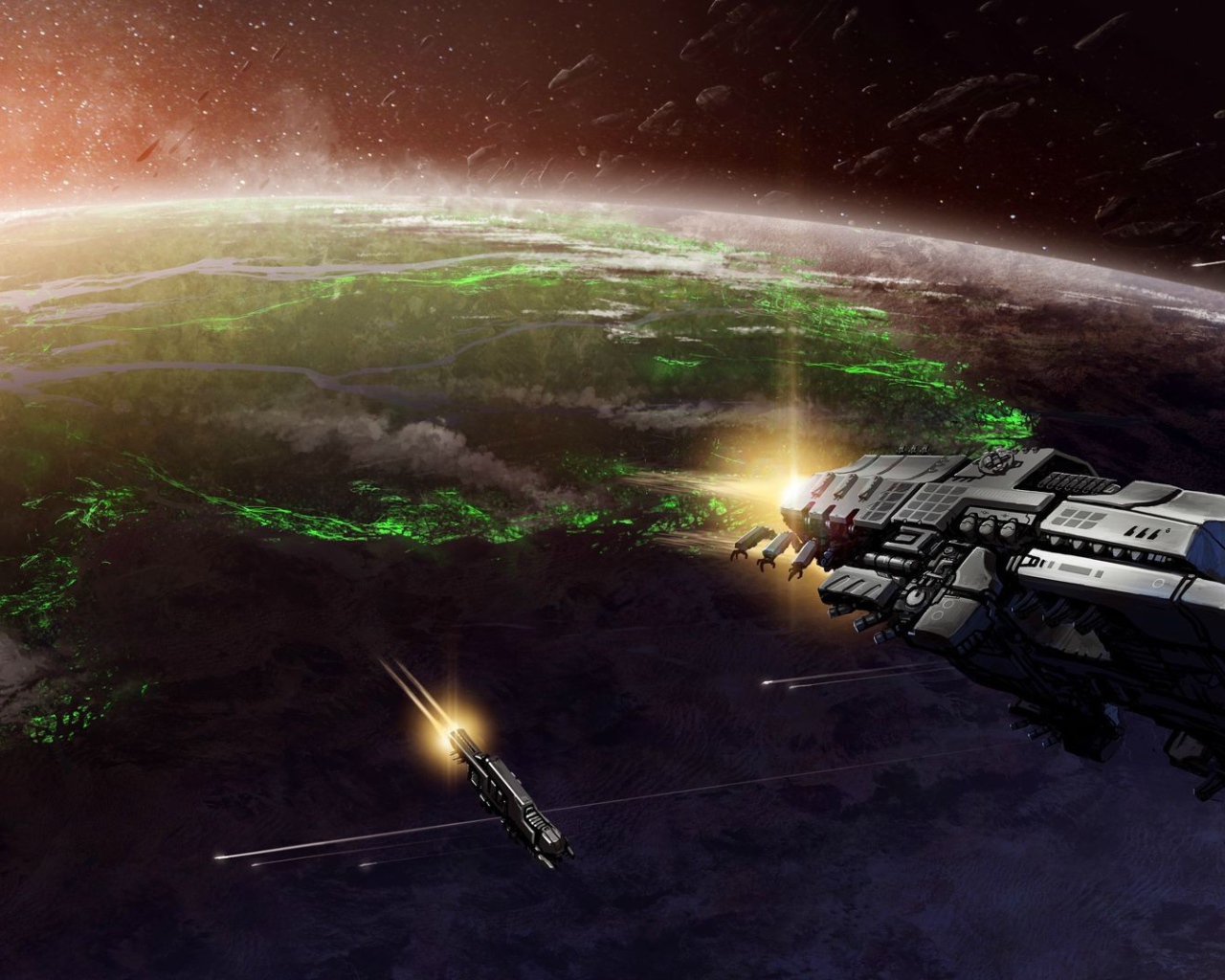 Космические корабли взлетают с планеты