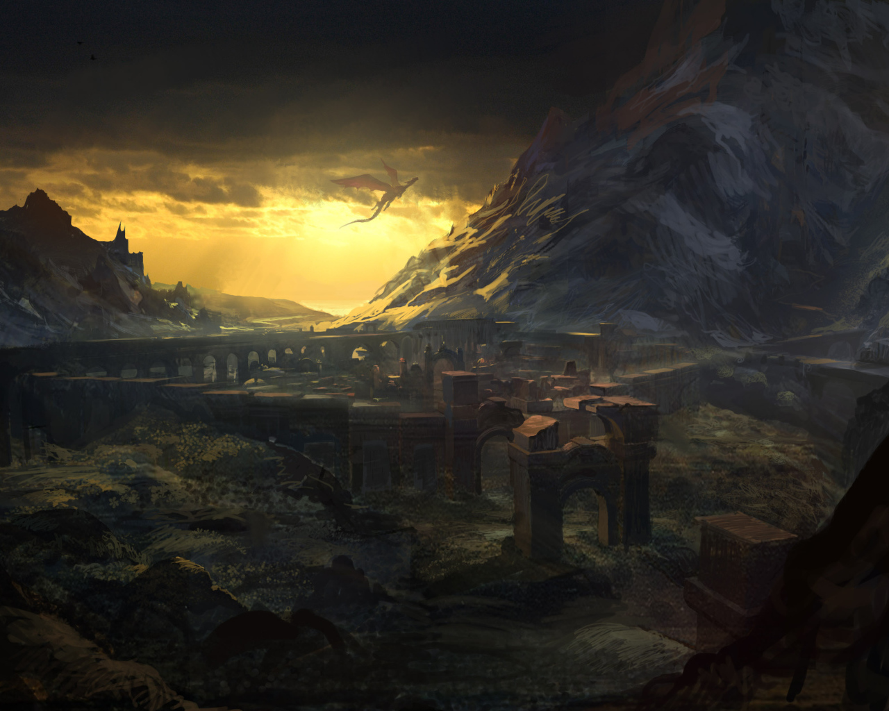 Дракон на фоне неба в игре Ведьмак