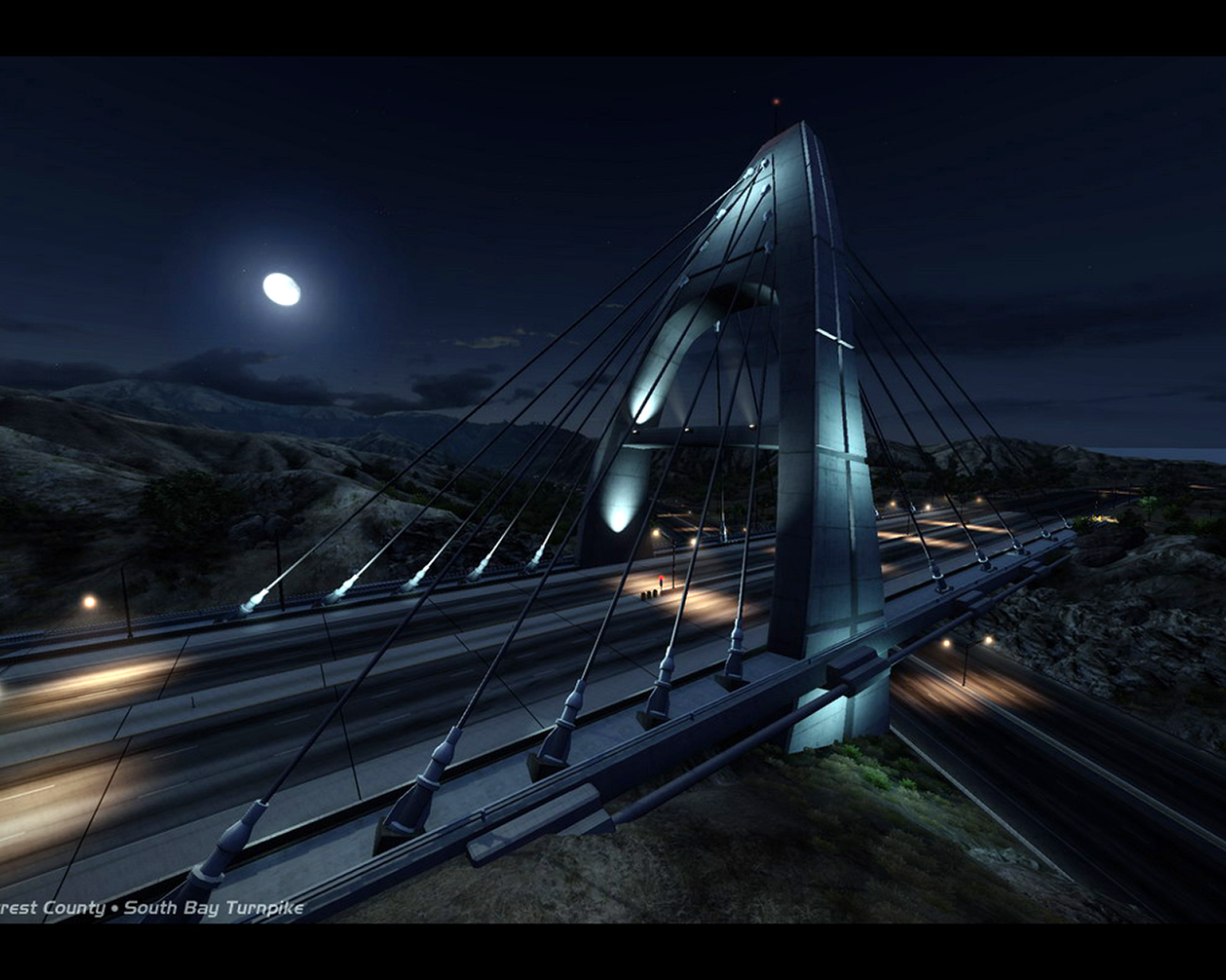 Скоростная дорога в лунную ночь