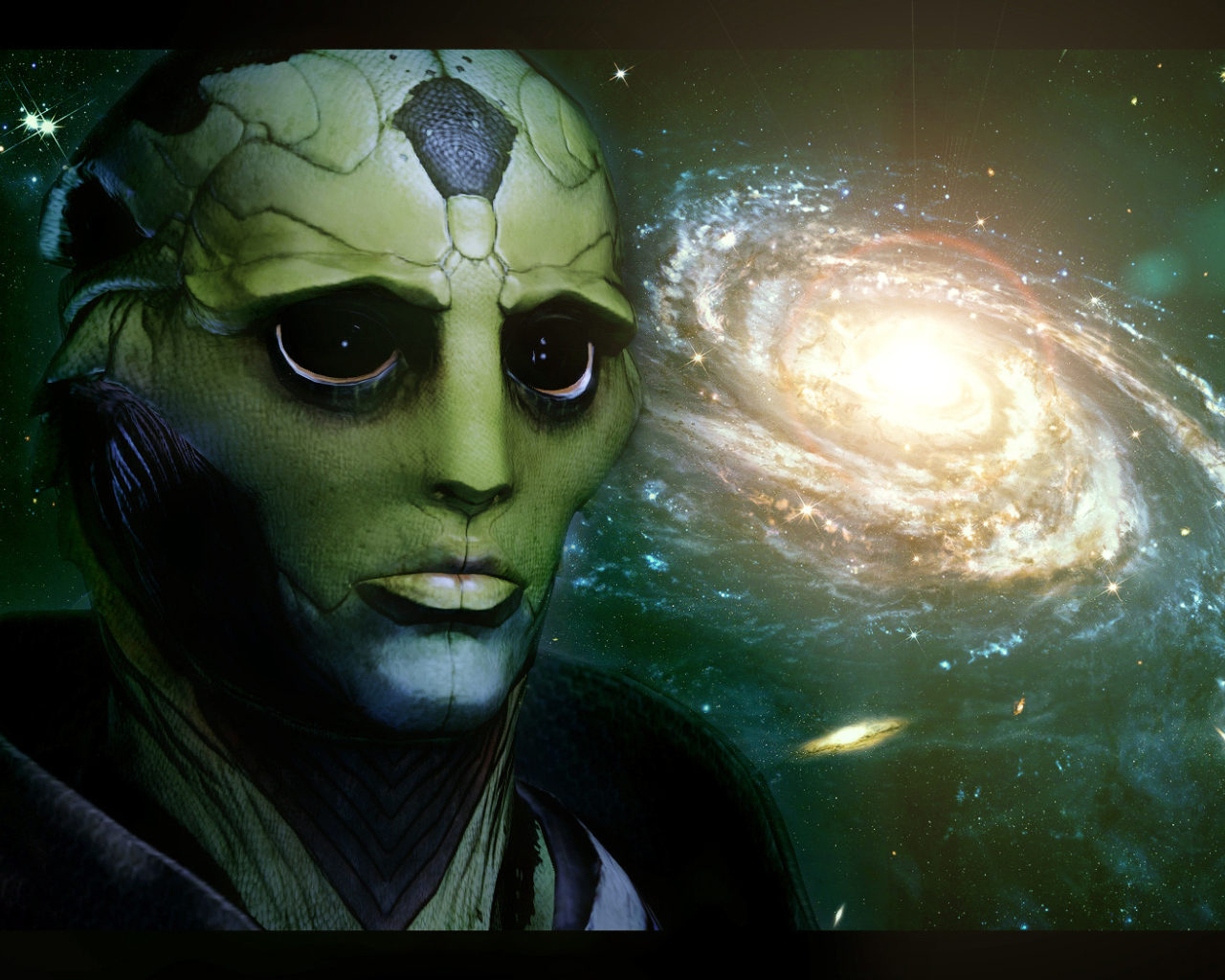 Инопланетянин на фоне галактики