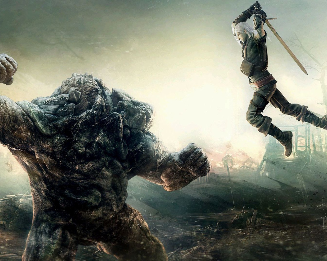 Сражение с монстром из игры Ведьмак